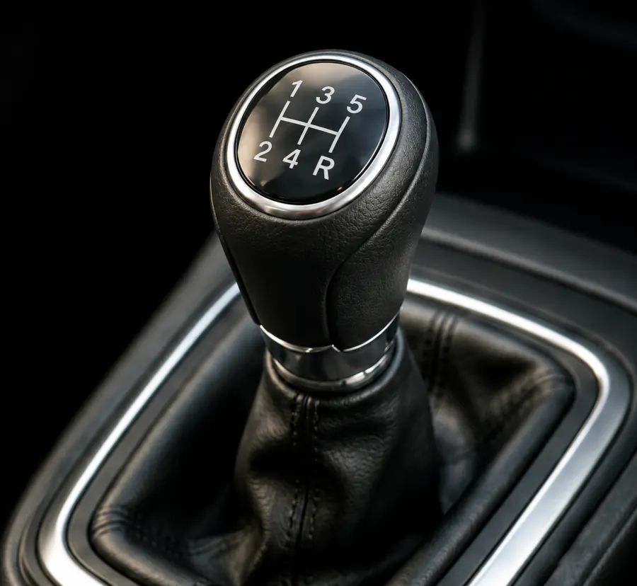 Close-up of a manual gear stick in a DriveBase lesson car